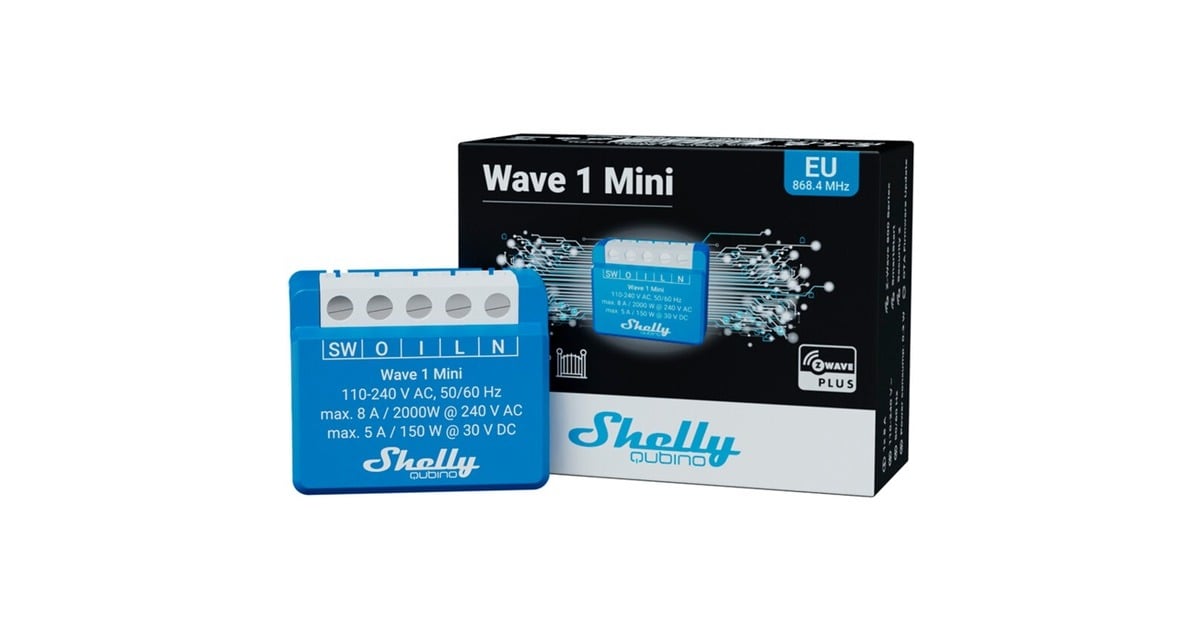 ShellyQubino Wave 1 Mini relais  (Blauw/wit, 1-kanaals, Z-Wave)
