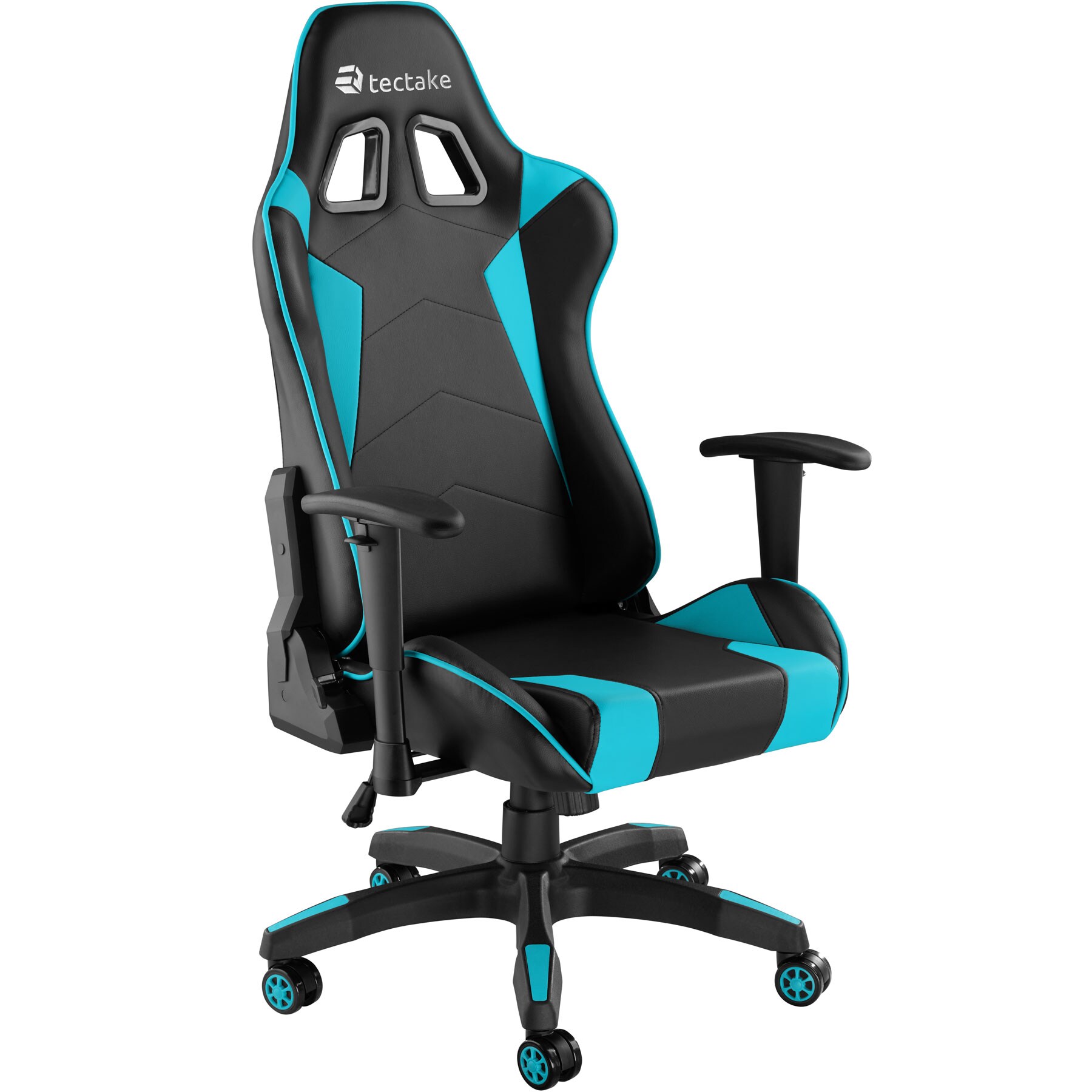 tectake® Racing Gaming Stuhl, ergonomische Form, mit verstellbarer Rückenlehne, Kunstlederbezug, abnehmbares Nacken- und Lendenkissen, Belastbarkeit 120 kg