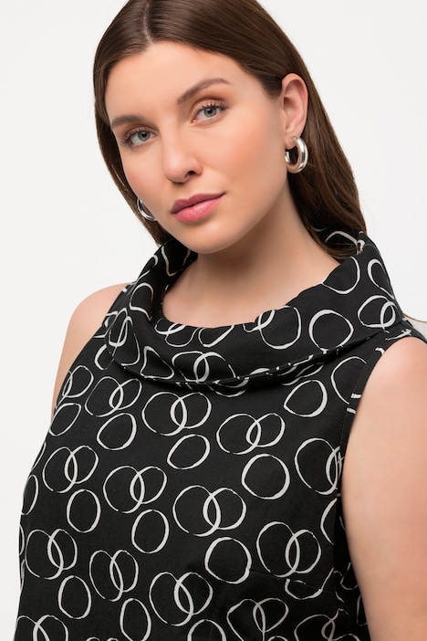 Kleid, Kreise, A-Linie, Rollkragen, ärmellos, Leinenmix