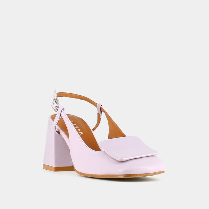 Escarpins slingback à bouts carrés  en vernis plissé lilas