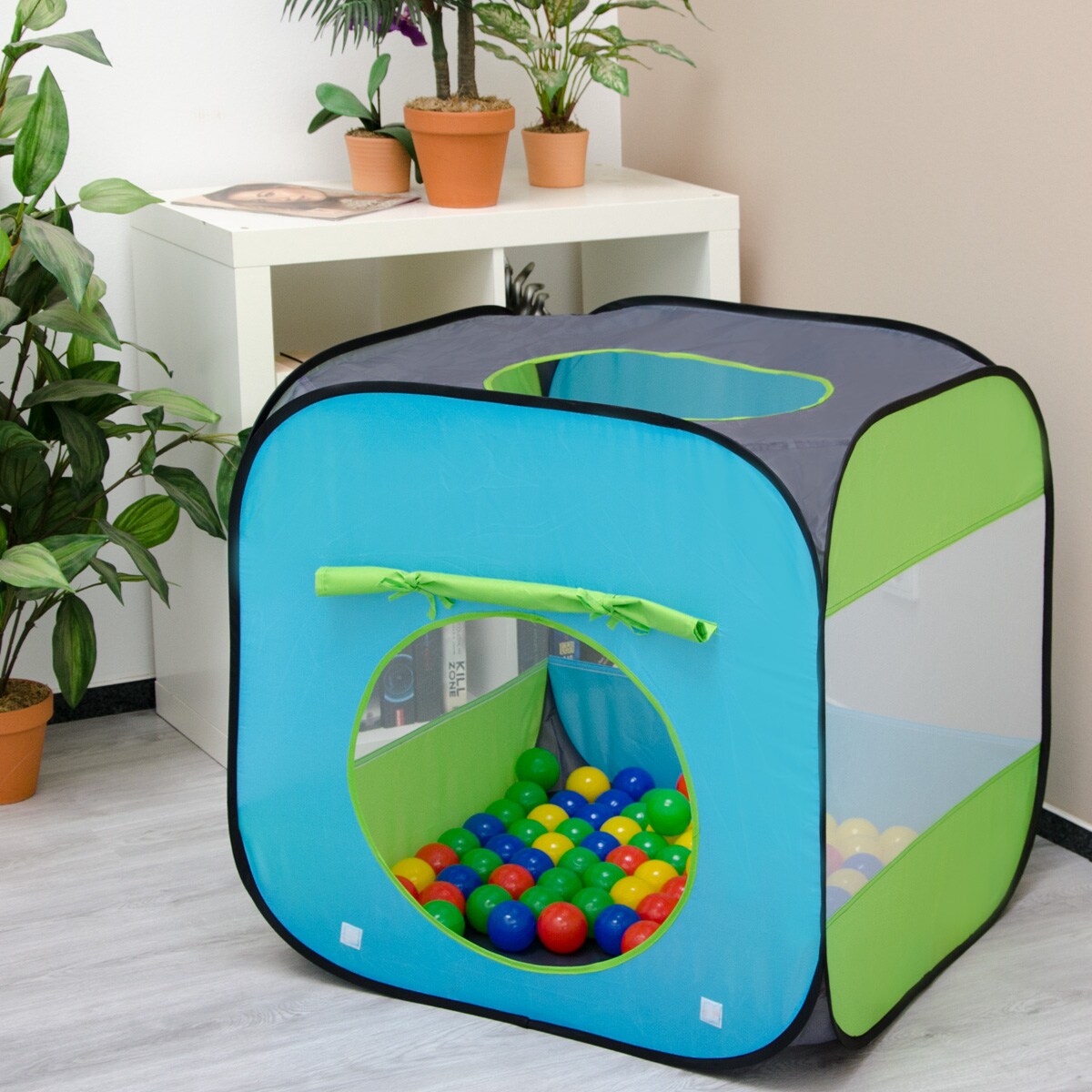 Spielset Kinderspielzelt inkl. 200 bunte Bällebadbälle | Spielzelt Spielhaus für Jungen und Mädchen