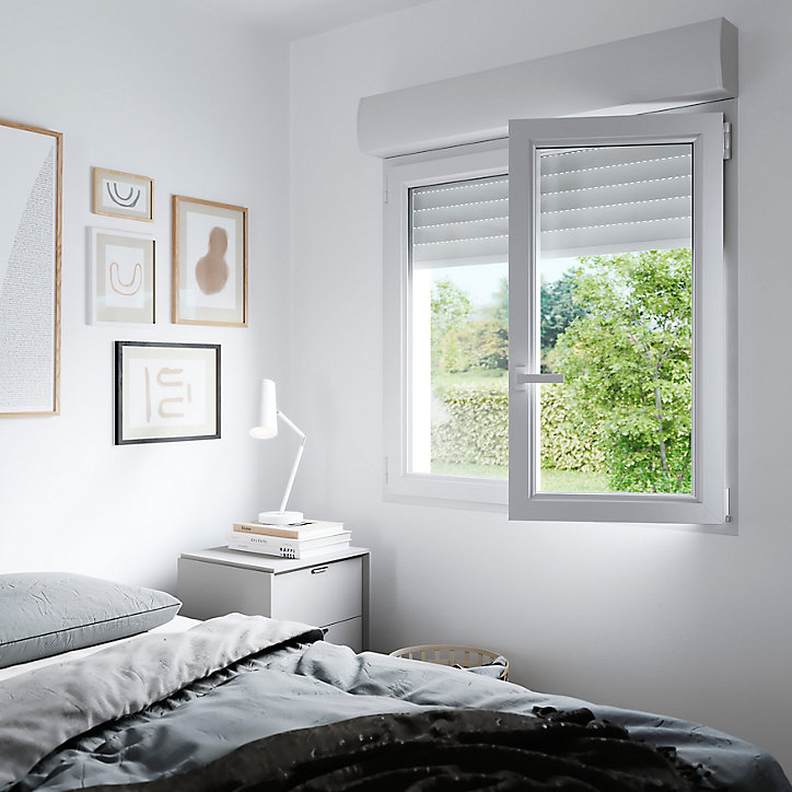 Fenêtre PVC 1 vantail oscillo-battant + volet roulant électrique GoodHome blanc - l.80 x h.95 cm, tirant gauche
