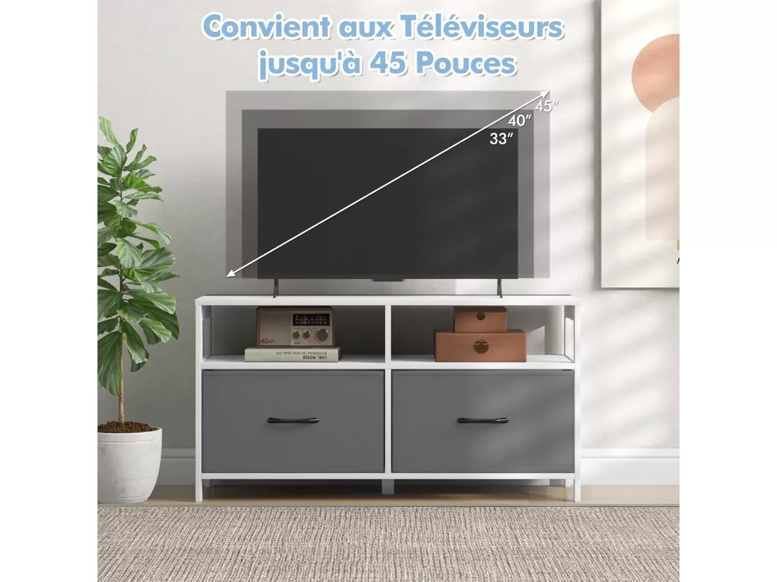 Commode Rangement 2 Tiroirs, Meuble TV avec 2 Grands Compartiments, Table TV pour 45