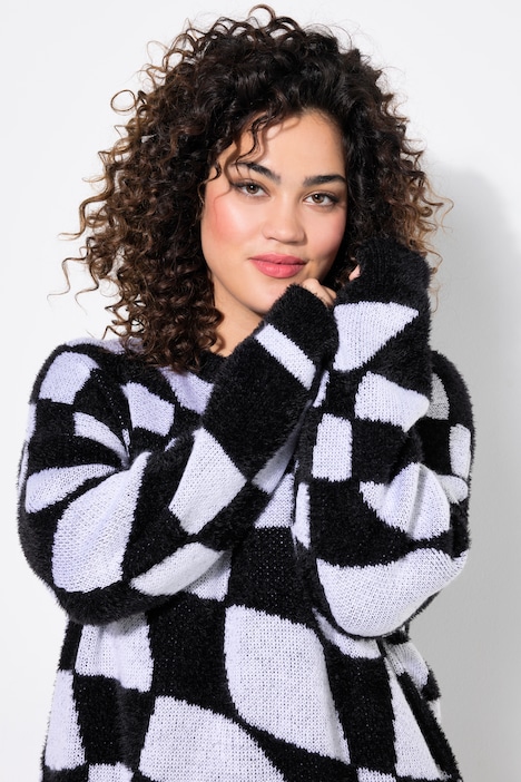 Pullover, Loose Fit, Schachbrett-Muster, Langarm