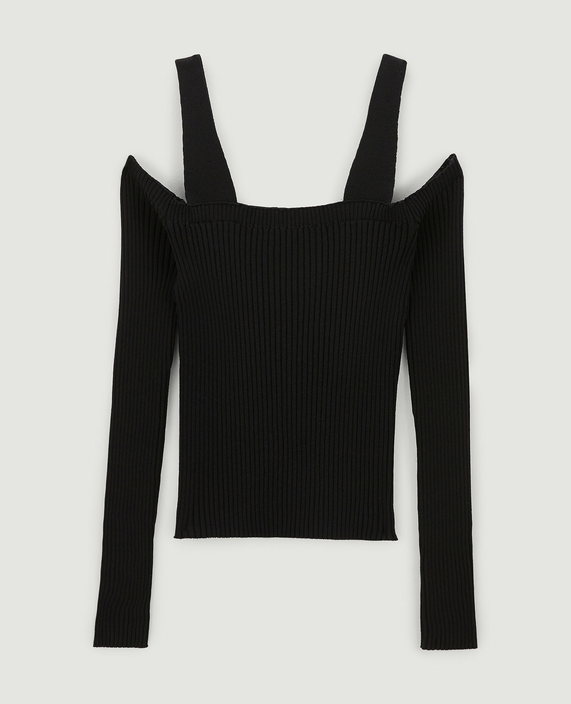 Pull maille côtelée épaules nues - Noir