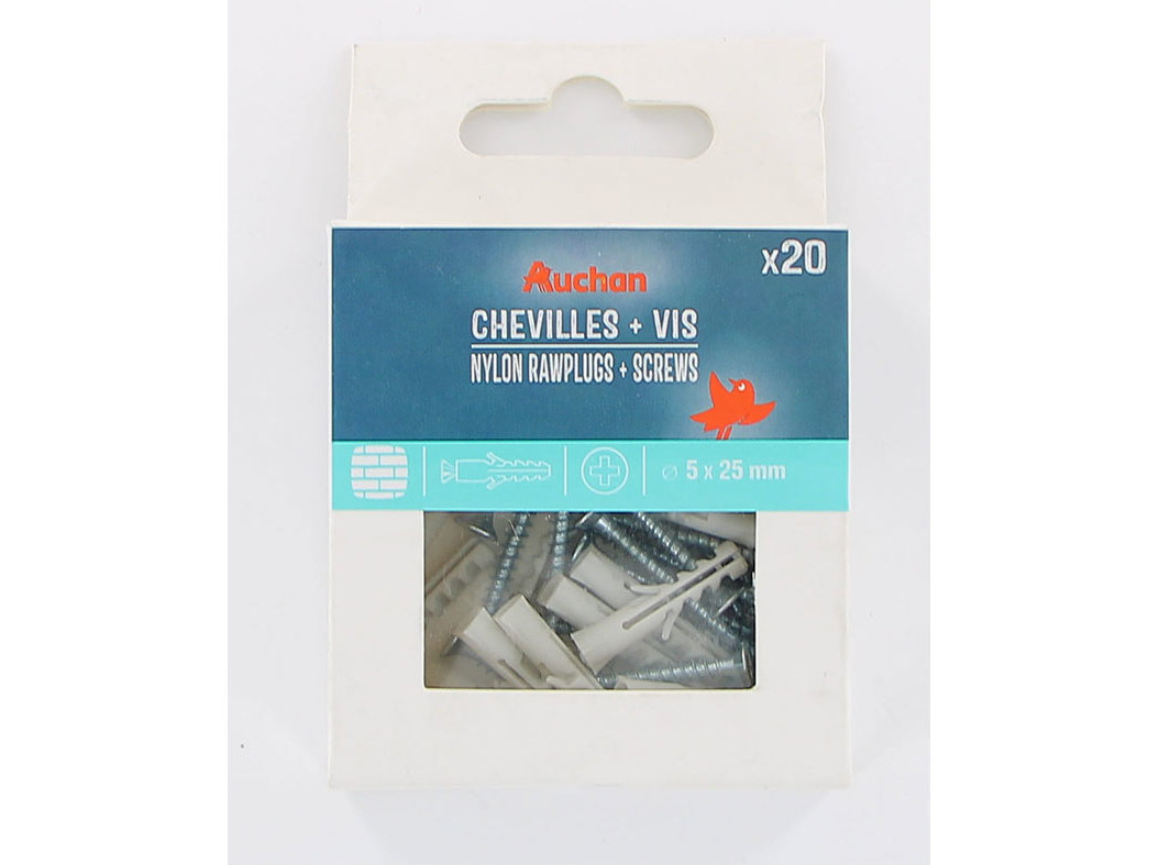 BUCHAS   PARAFUSOS AUCHAN 20 PEÇAS 5X25MM