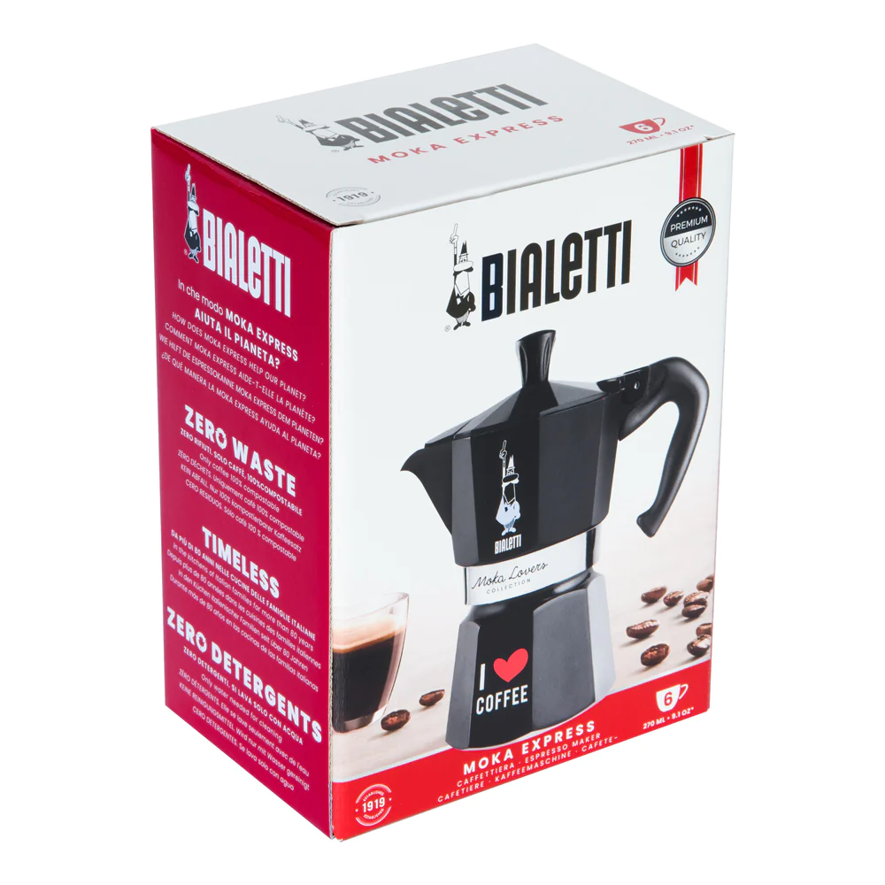 Cafetière Italienne Moka Express I love coffee 6 tasses noire Bialetti