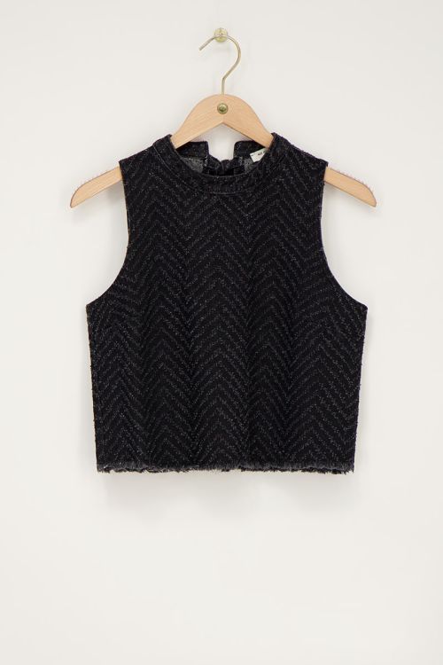 Zwarte jacquard denim top met strikjes