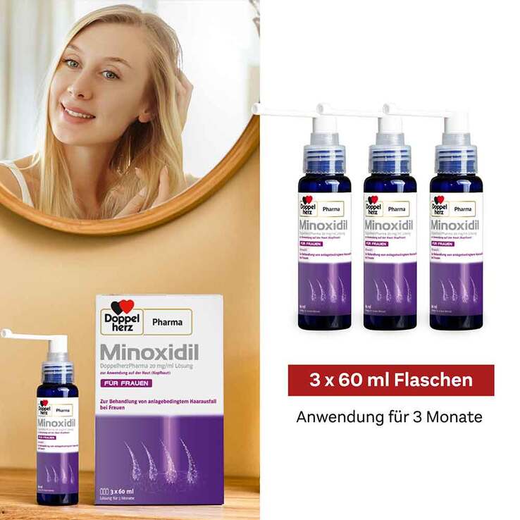 MINOXIDIL DoppelherzPharma 20 mg/ml Lösung für Frauen, 3X60 ml