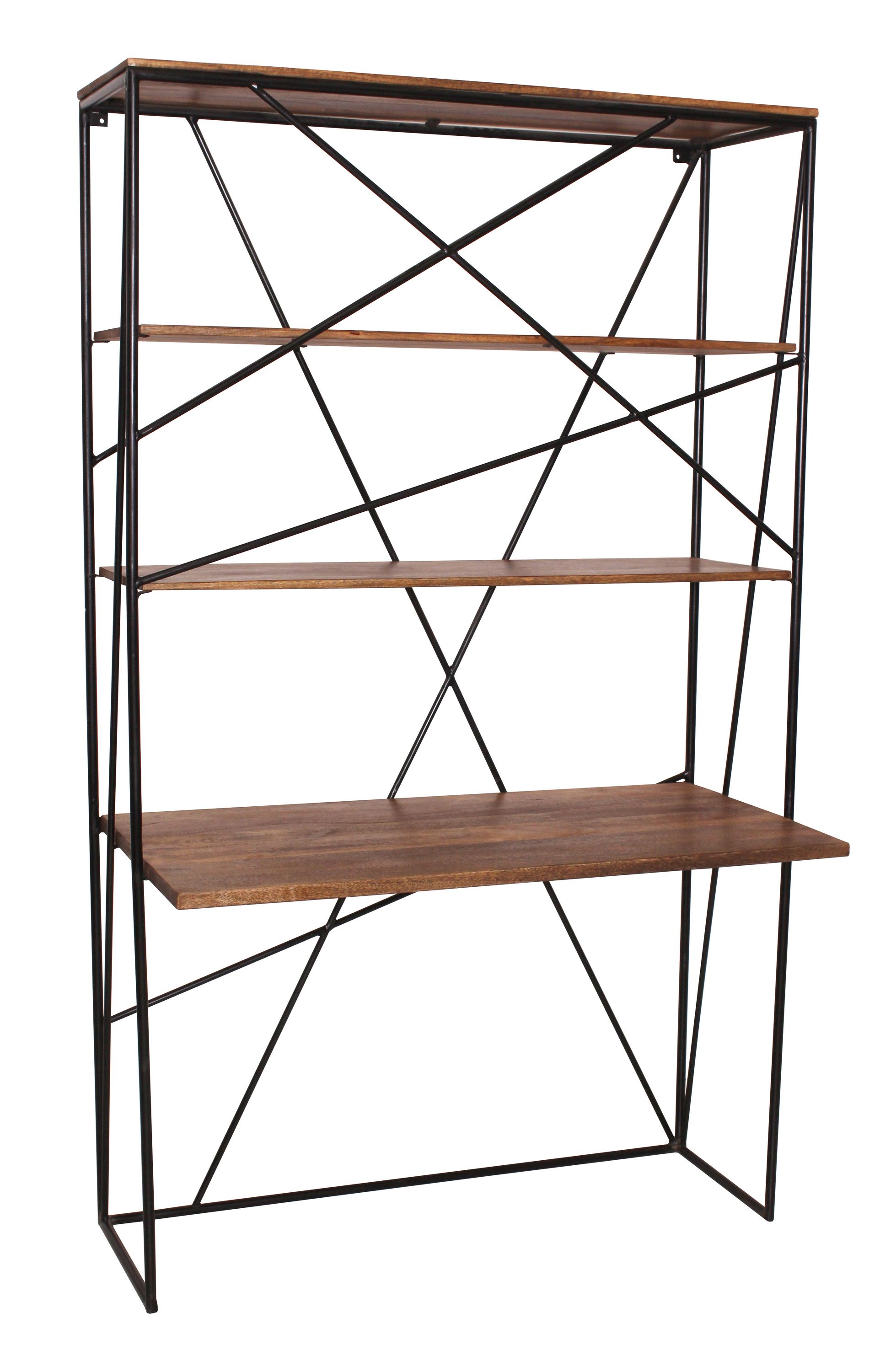 Sekretär Schreibtisch Mangoholz Metall Holz Regal Standregal Kommode Wandregal