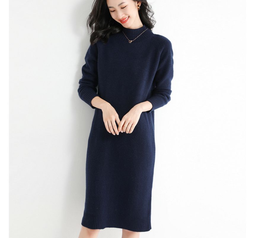 Gistinty - Effen midi-truijurk met mock-neck