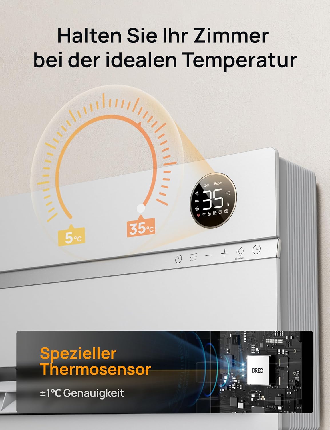 Dreo Smart Heizung Elektrisch, 2000W Elektroheizung Wandkonvektor mit Fernbedienung & App, 120° Oszillation, 5 Modus 3 Geschwindigkeit, 24H Timer, PTC Keramik Heizlüfter Energiesparend mit Thermostat
