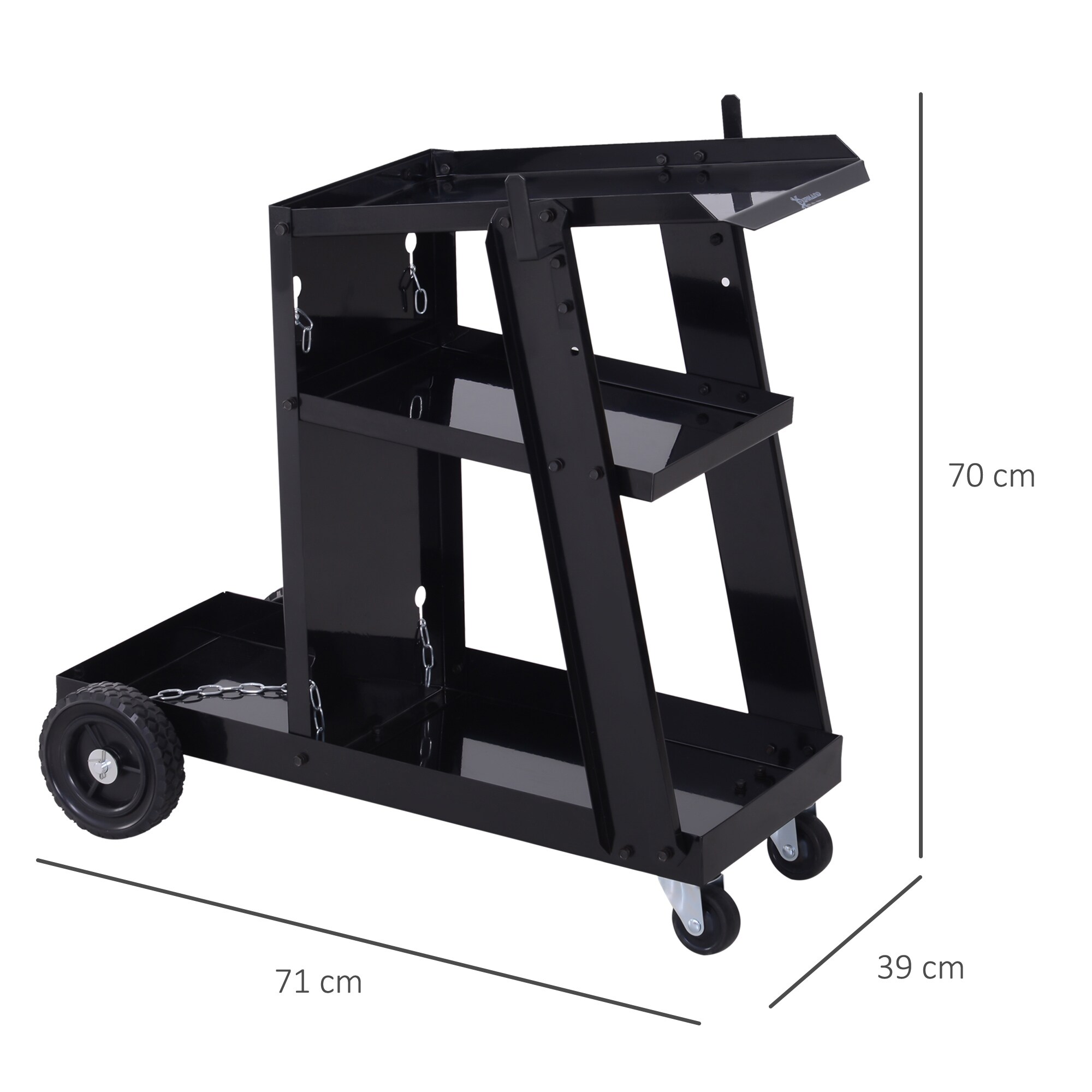 DURHAND Schweißwagen mit Sicherheitskette schwarz 71L x 39B x 70Hcm