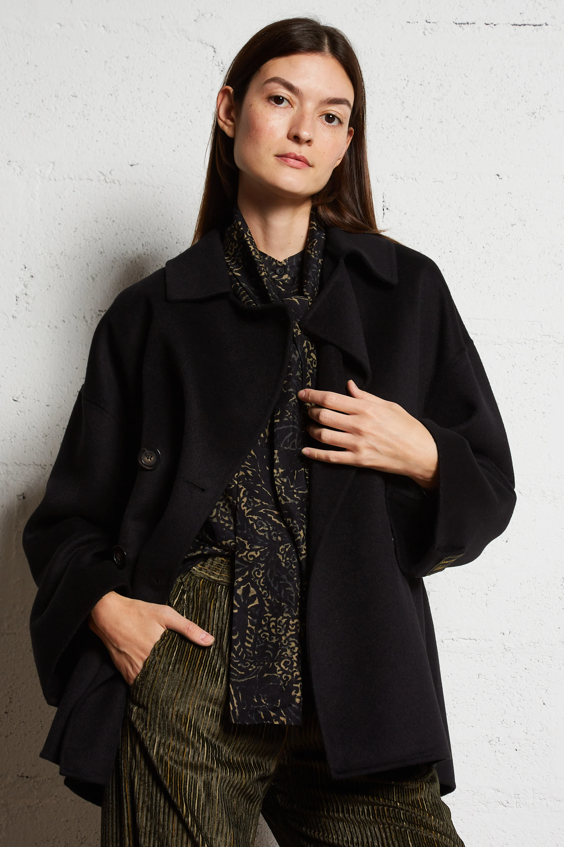 PINO - Manteau ample col tailleur en laine mélangée | Noir