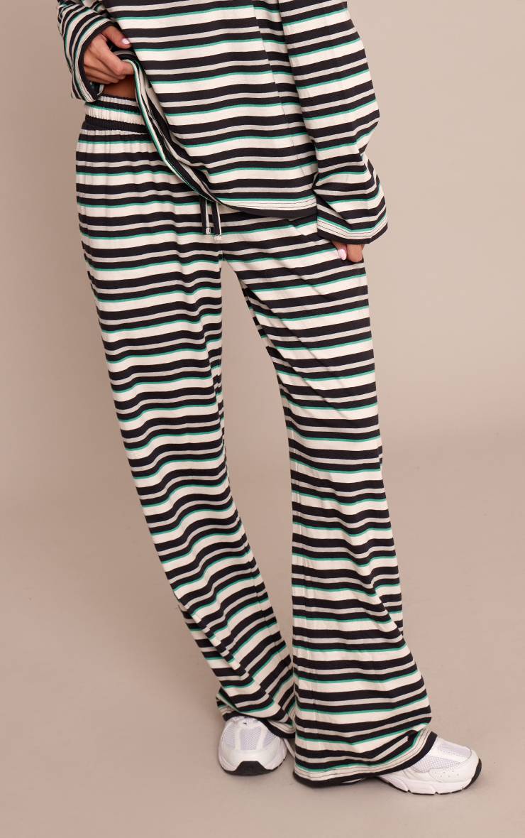 Noir Pantalon Large À Rayures Avec Cordon De Serrage Ensemble Coordonné