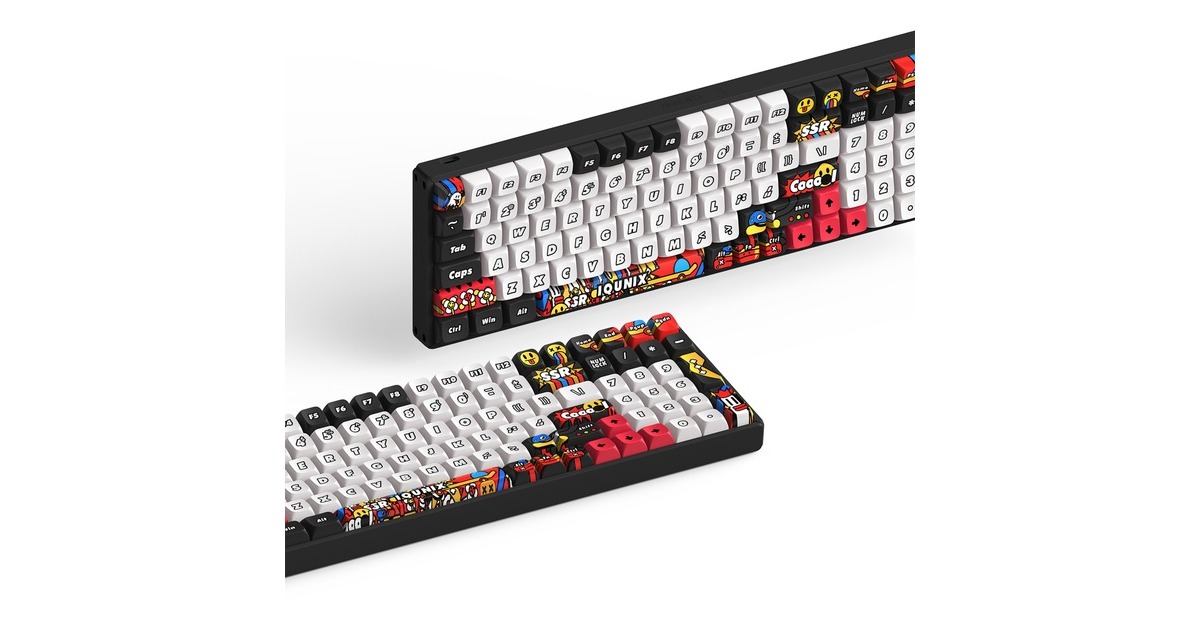 IqunixF97 Graffiti Diary Wireless Mechanical Keyboard, gaming toetsenbord  (Zwart/wit, US lay-out, Cherry MX Brown, RGB leds, 96%, Hot-swappable, PBT, 2.4GHz | Bluetooth 5.1 | USB-C)