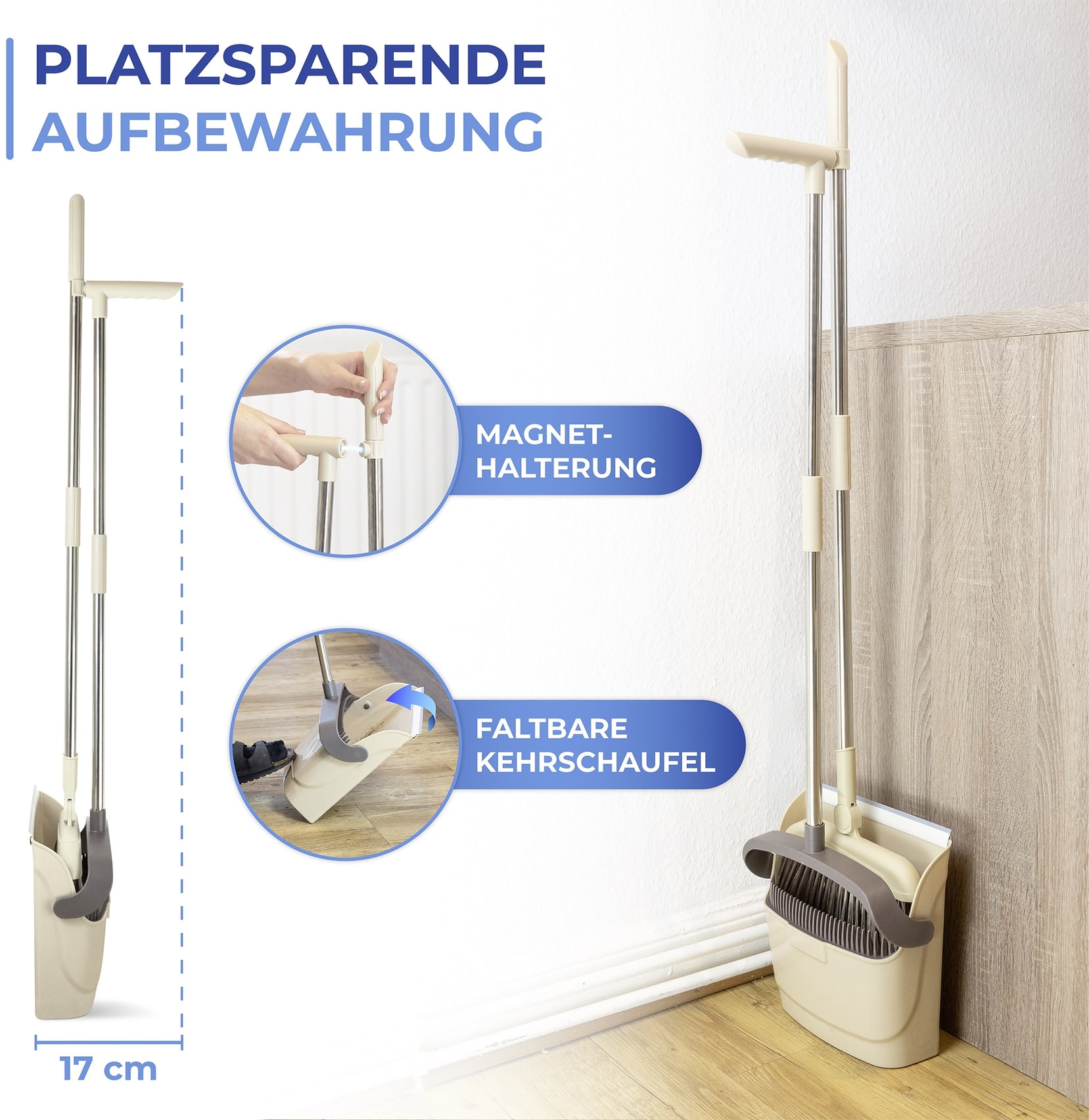 Maximex Kehrgarnitur »Modell Flexi« Komplett-Set 2 Stk. aus Edelstahl 180° drehbare Eck-Kehrgarnitur mit Teleskop-Stiel, rückenschonend
