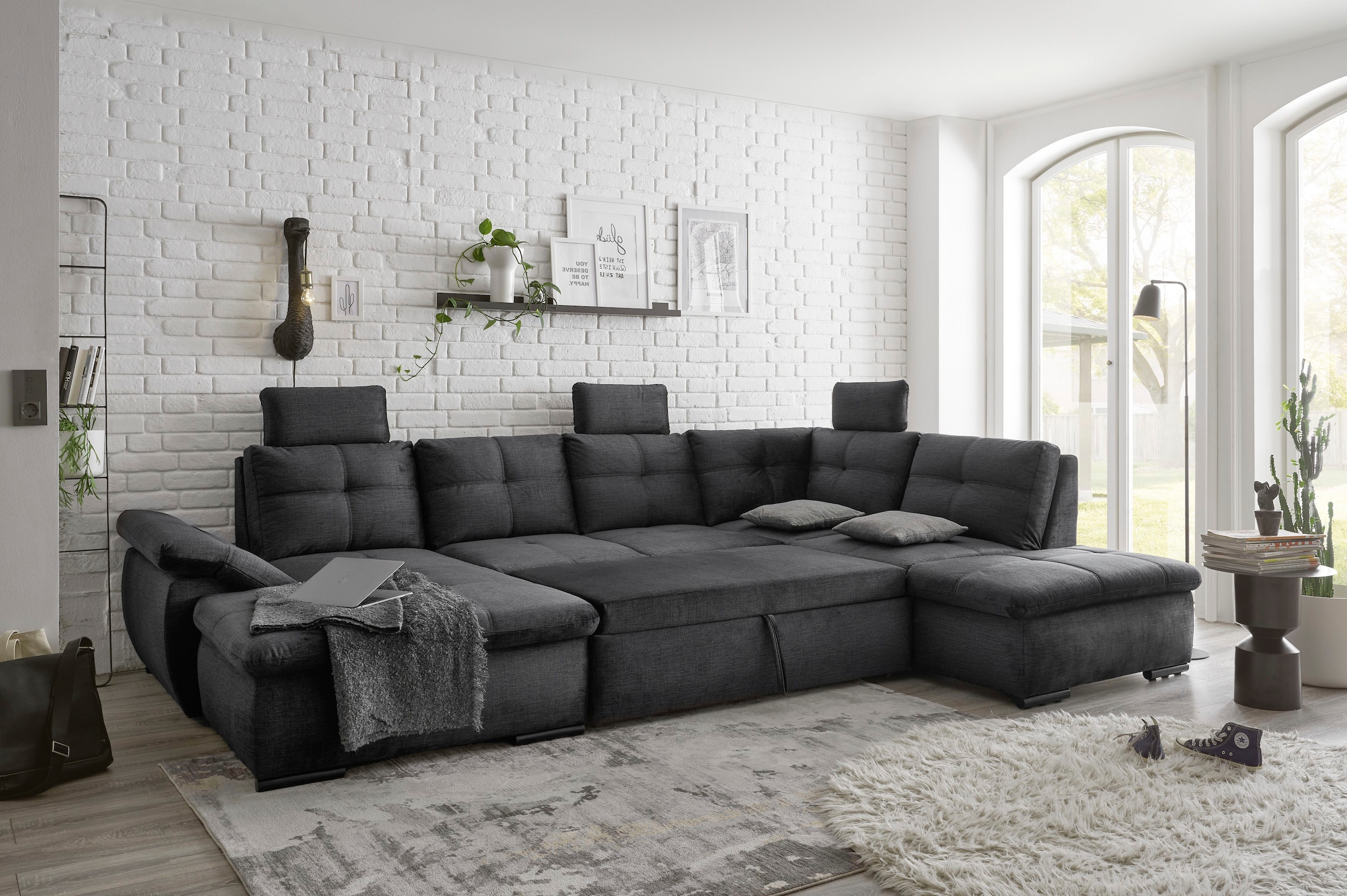 ED EXCITING DESIGN Wohnlandschaft »Alija U-Form« mit Bettfunktion, Bettkasten, Armteilverstellung & Kopfstützen