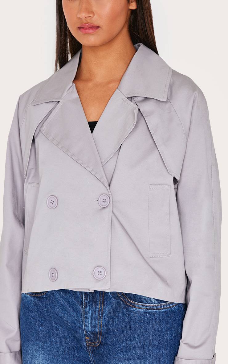 Gris Trench-coat Court Avec Détail De Patte De Tempête