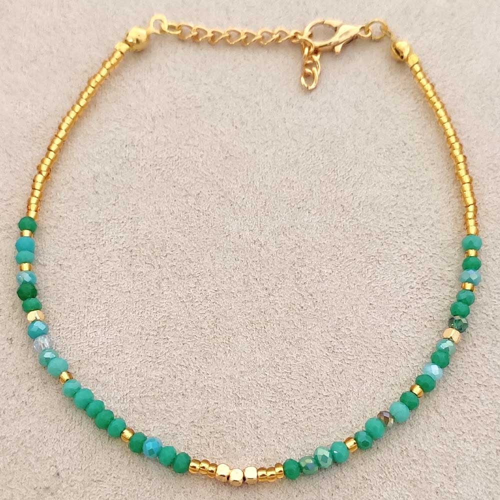 Bracelet de cheville - laiton plaqué or & cristaux - Turquoise