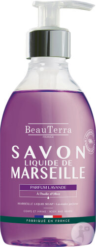 Beauterra Savon Liquide De Marseille Corps Et Mains Parfum Lavande Flacon Pompe 300ml
