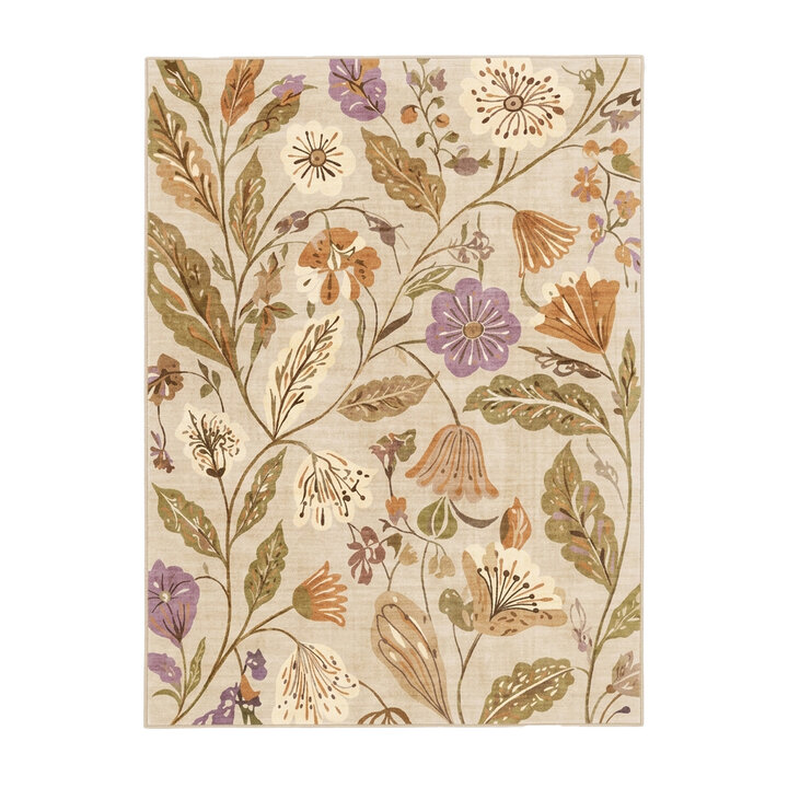 Wasbaar vloerkleed - Misty Flowers Creme | Wasbaar