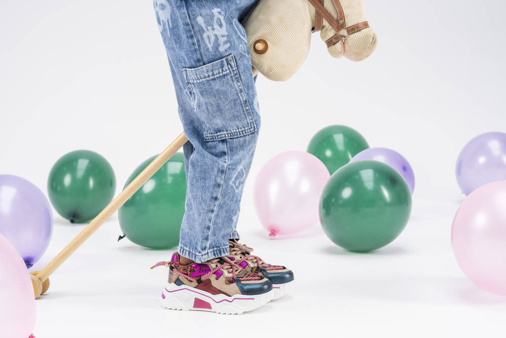 DWRS Jupiter tweed chunky leren sneakers beige/fuchsia