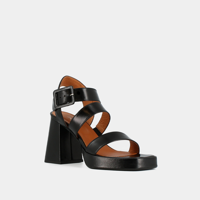 Sandales à brides ouvertes et plateformes  en cuir noir