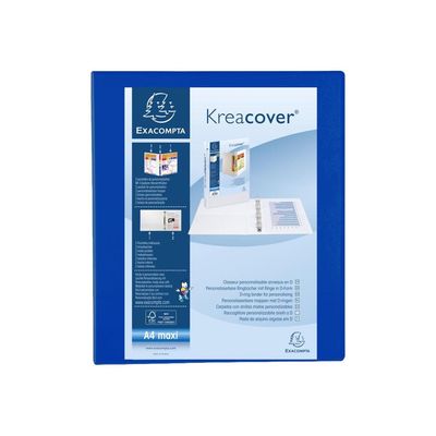 Exacompta Kreacover - Classeur à anneaux personnalisable - Dos 47 mm - A4 Maxi - pour 200 feuilles - bleu - 3 pochettes extérieures
