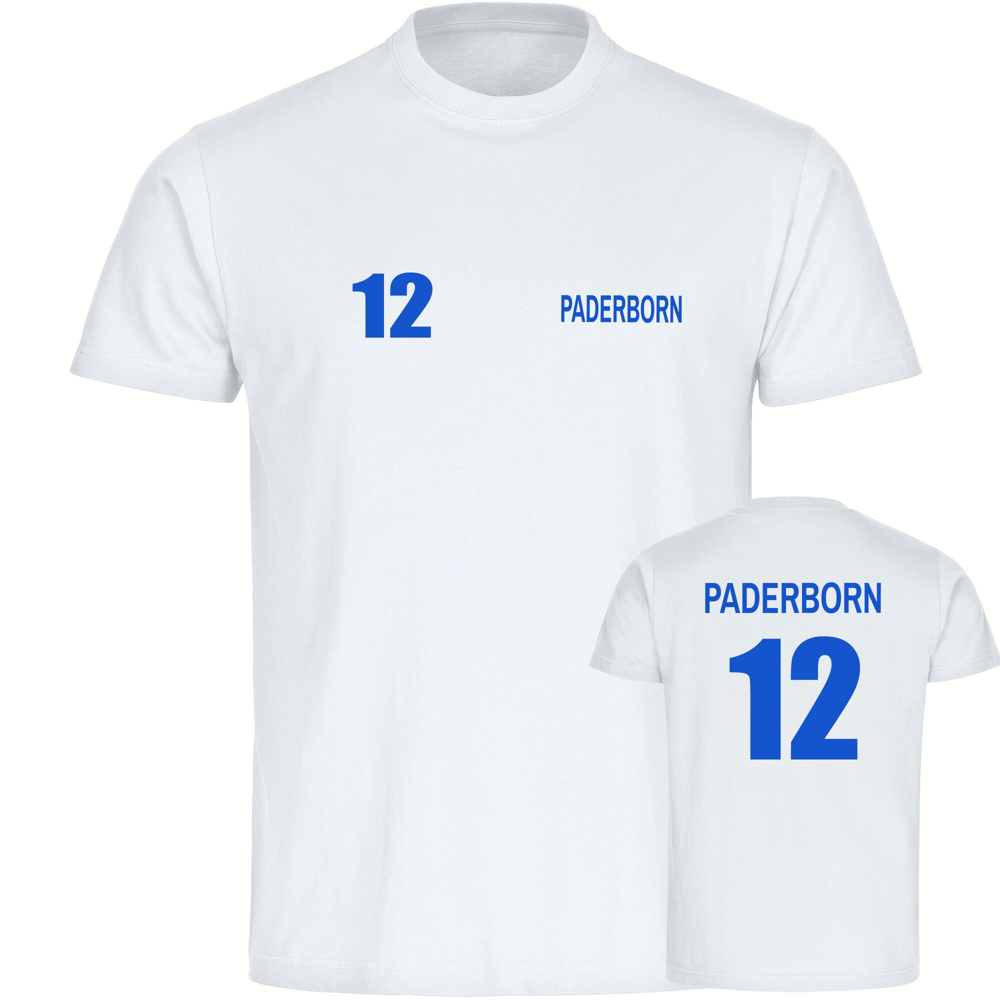 multifanshop® Herren T-Shirt - Paderborn - Trikot Nummer 12 - Druck blau
