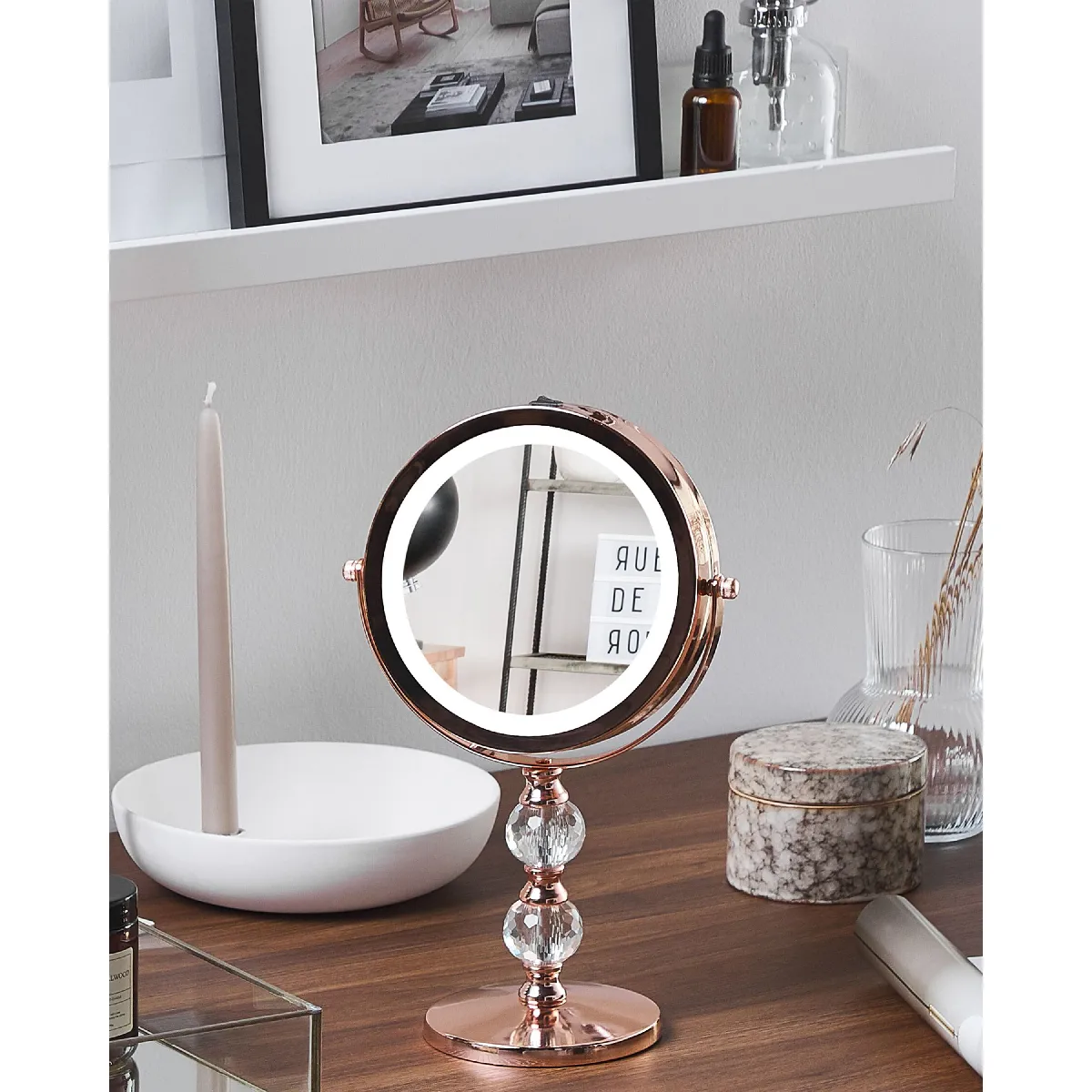 Beliani Miroir de table LED CLAIRA Rose doré