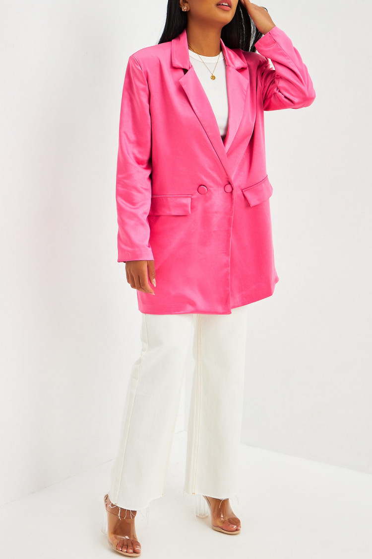 Blazer long satiné rose