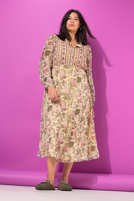 Maxikleid, A-Linie, Flowerprint, Stickerei