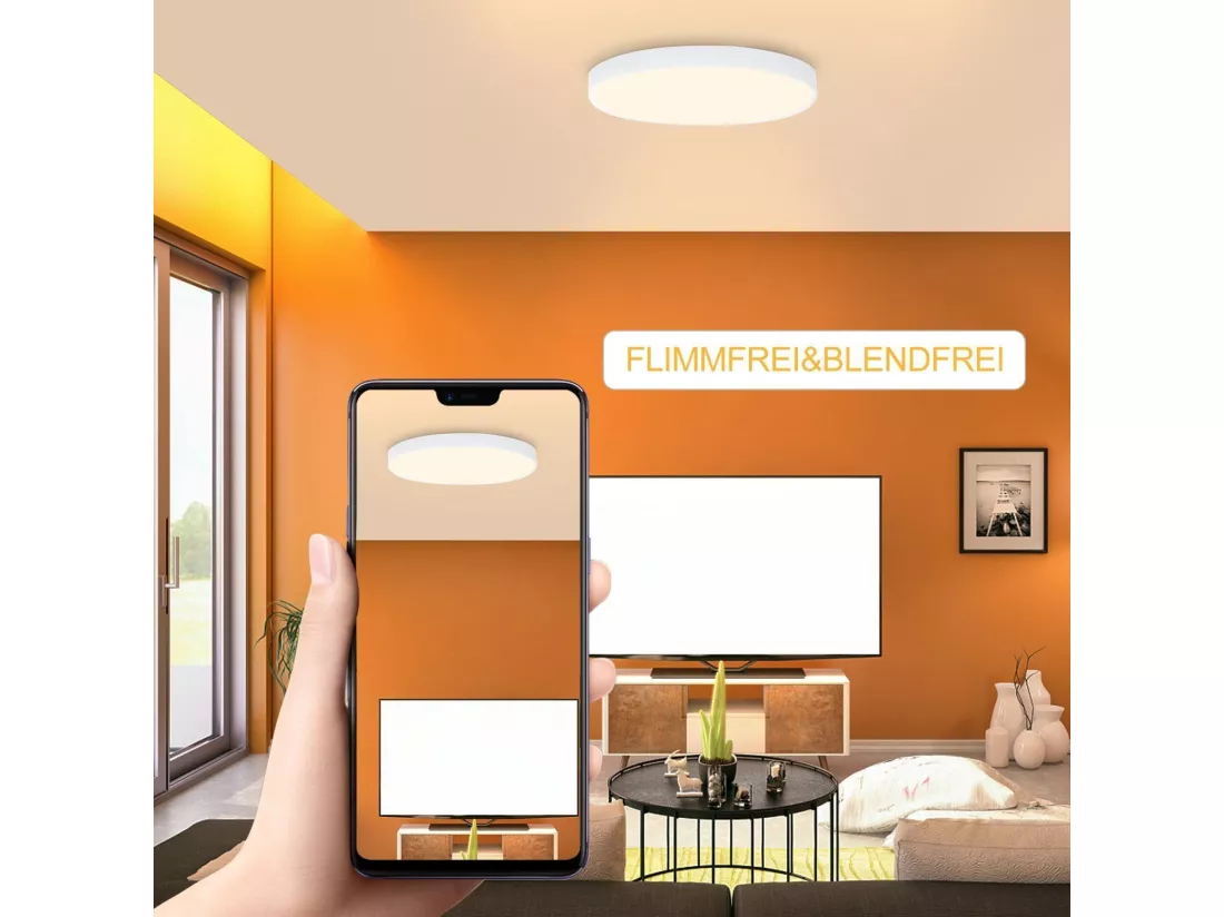 NETTLIFE Plafonnier LED 3000K 28cm Rond 17W IP44 Plat pour Chambre Salle de Bain Couloir