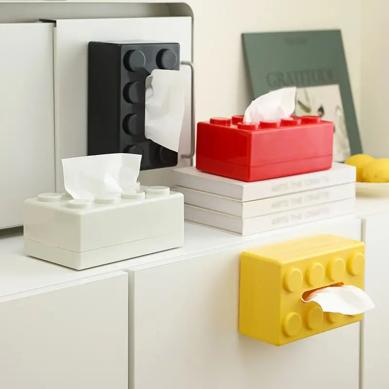 (20x8cm) Klemmbaustein Taschentuch Spender Nastuch Dispenser Kosmetik Tuch Aufbewahrungs Box mit Selbstklebender Wand Halterung - Grün