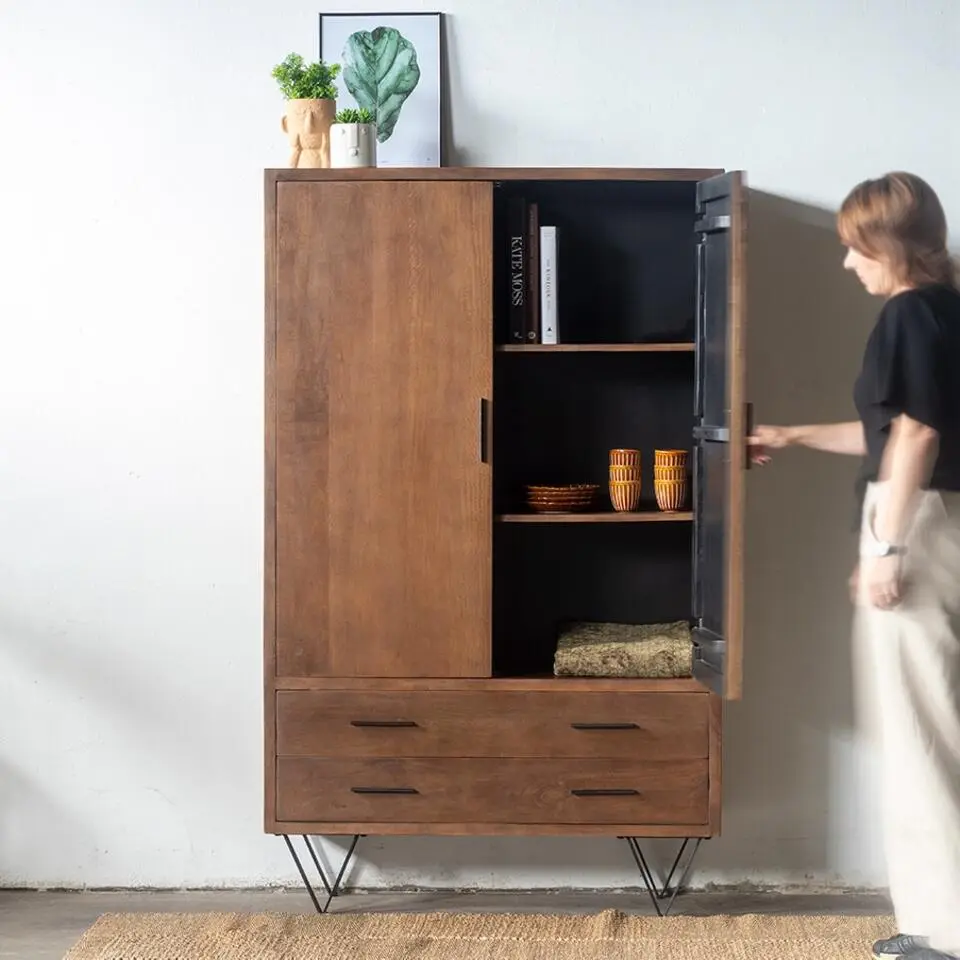 Kast Donkerbruin Mangohout - 110x40x180 - Metaal - Ubud