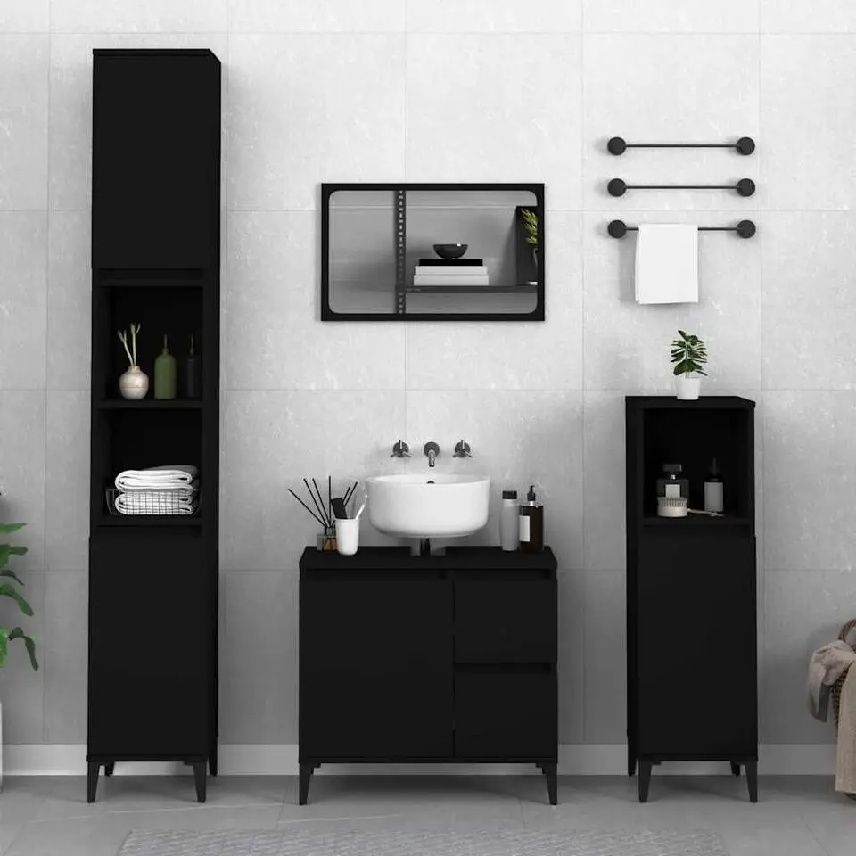 vidaXL - Zwart Wastafelonderkast - 1 deur 2 lades - Hout en metaal - 65x33x60 cm