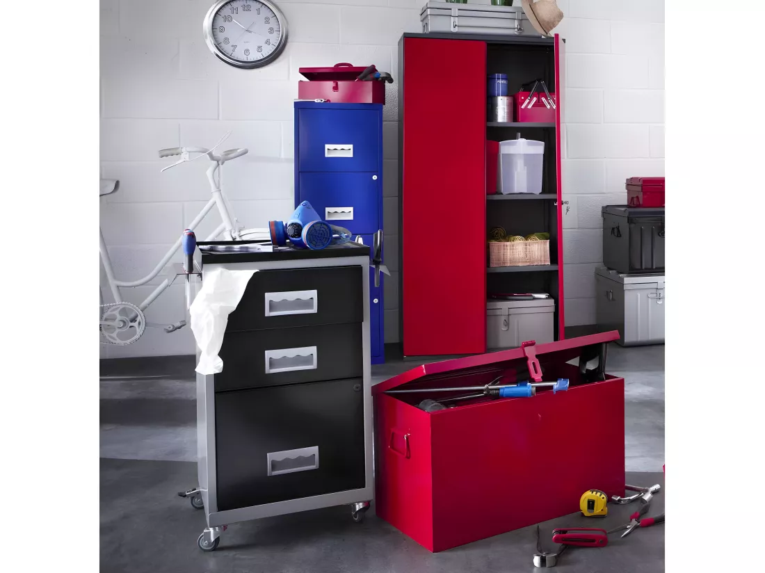 Armoire métallique rouge et noir Brico Hauteur 160 cm