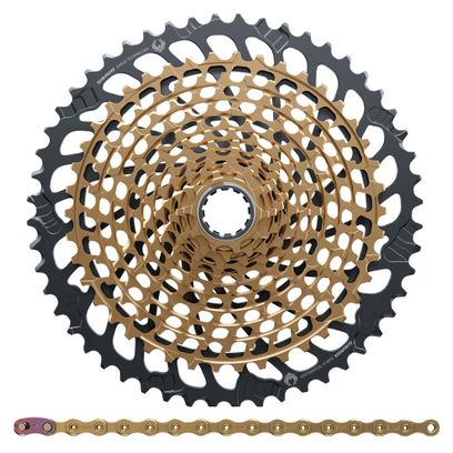 Pack Cassette Sram XX1 Eagle XG-1299 10-52 Dents 12V Gold   SRAM Chaine PC XX1 Eagle 12 Vitesses 126 Maillons Or