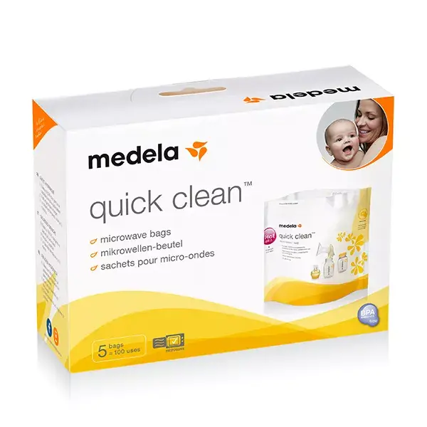 Sachês de esterilização para micro-ondas Medela Quick Clean, 5 unidades.
