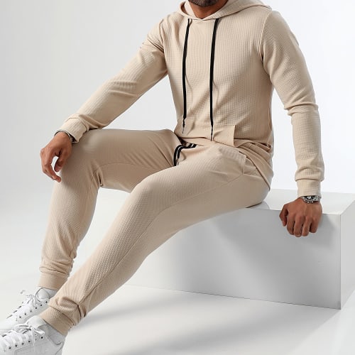 Ensemble Sweat Capuche Et Pantalon Waffle 0662 Beige Clair
