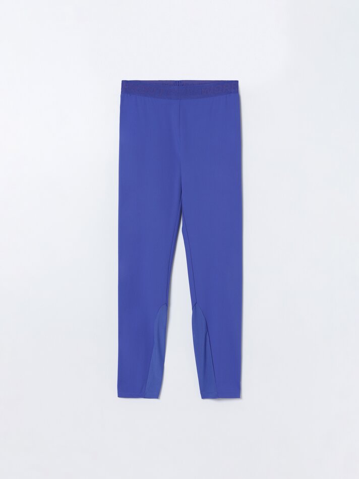 Calça legging esportiva com fita de texto - Azulina