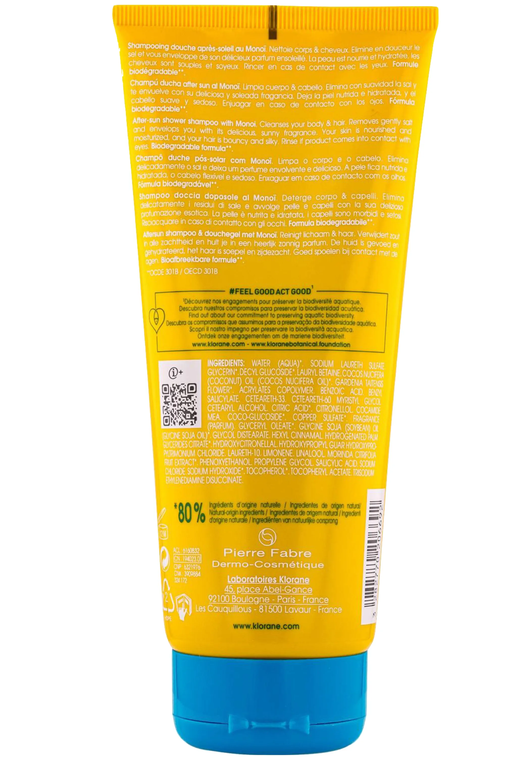 Klorane Shampoing douche après-soleil au Monoï-200 ml