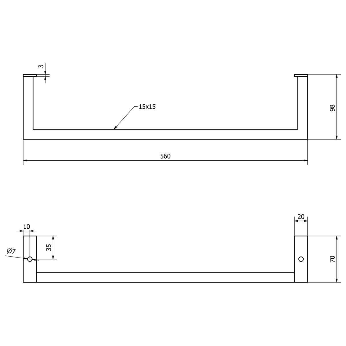 Sapho Hang handdoekhouder voor wastafel mat zwart 56cm