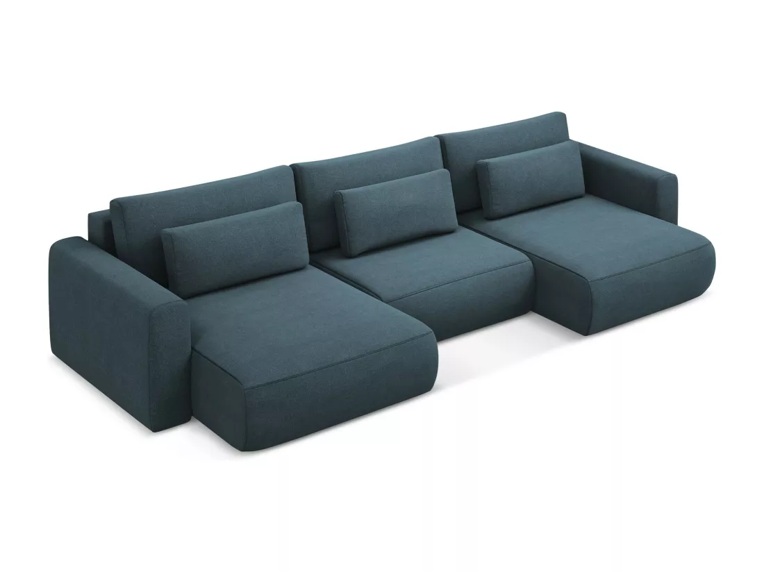 Canapé d'angle panoramique convertible en tissu texturé - jeans bleu - KAPUA