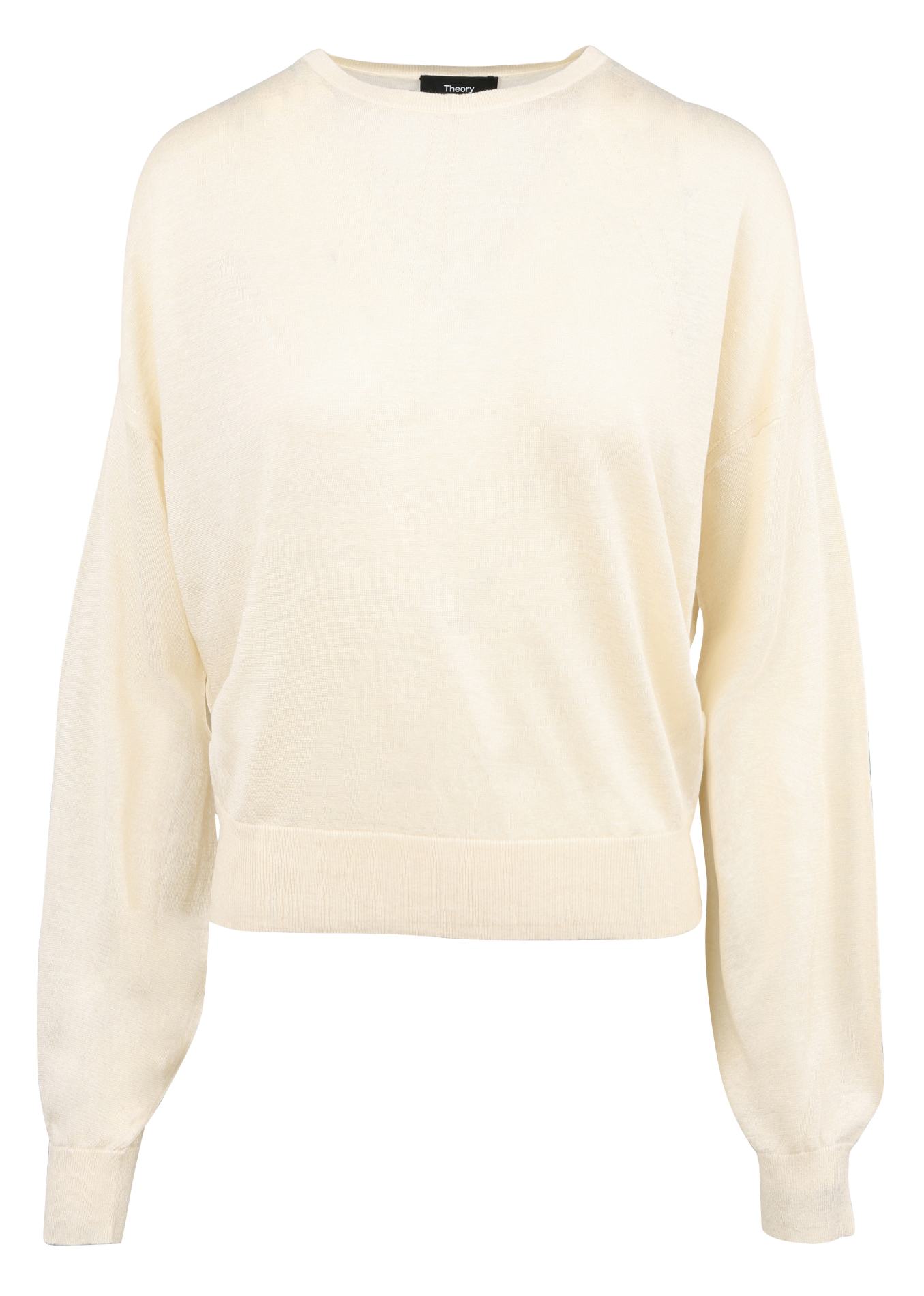 Pull fin col rond en lin mélangé| Beige