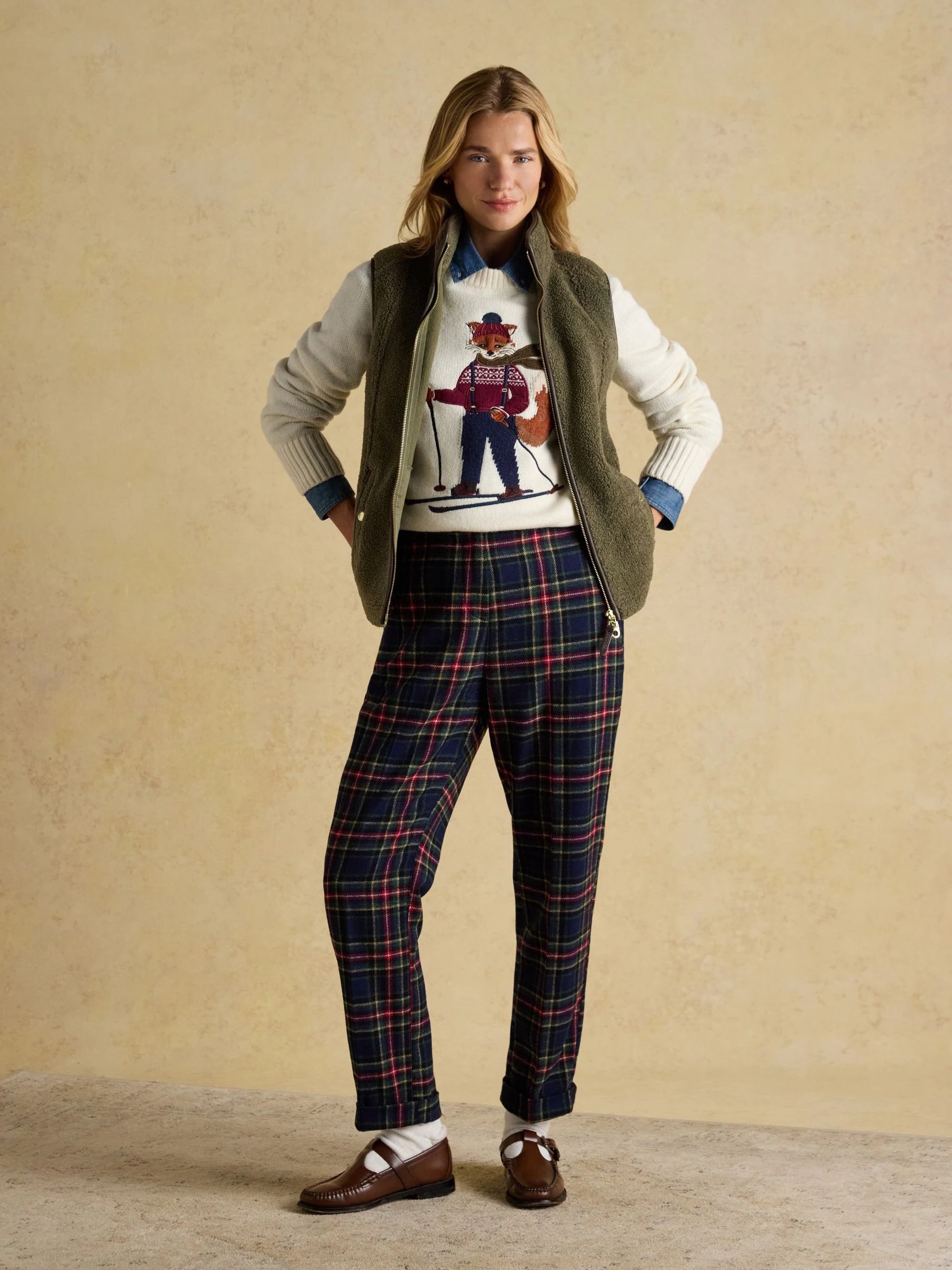 Cream Skiing - Joules Intarsia Cotton-Rich Crew Neck Jumper