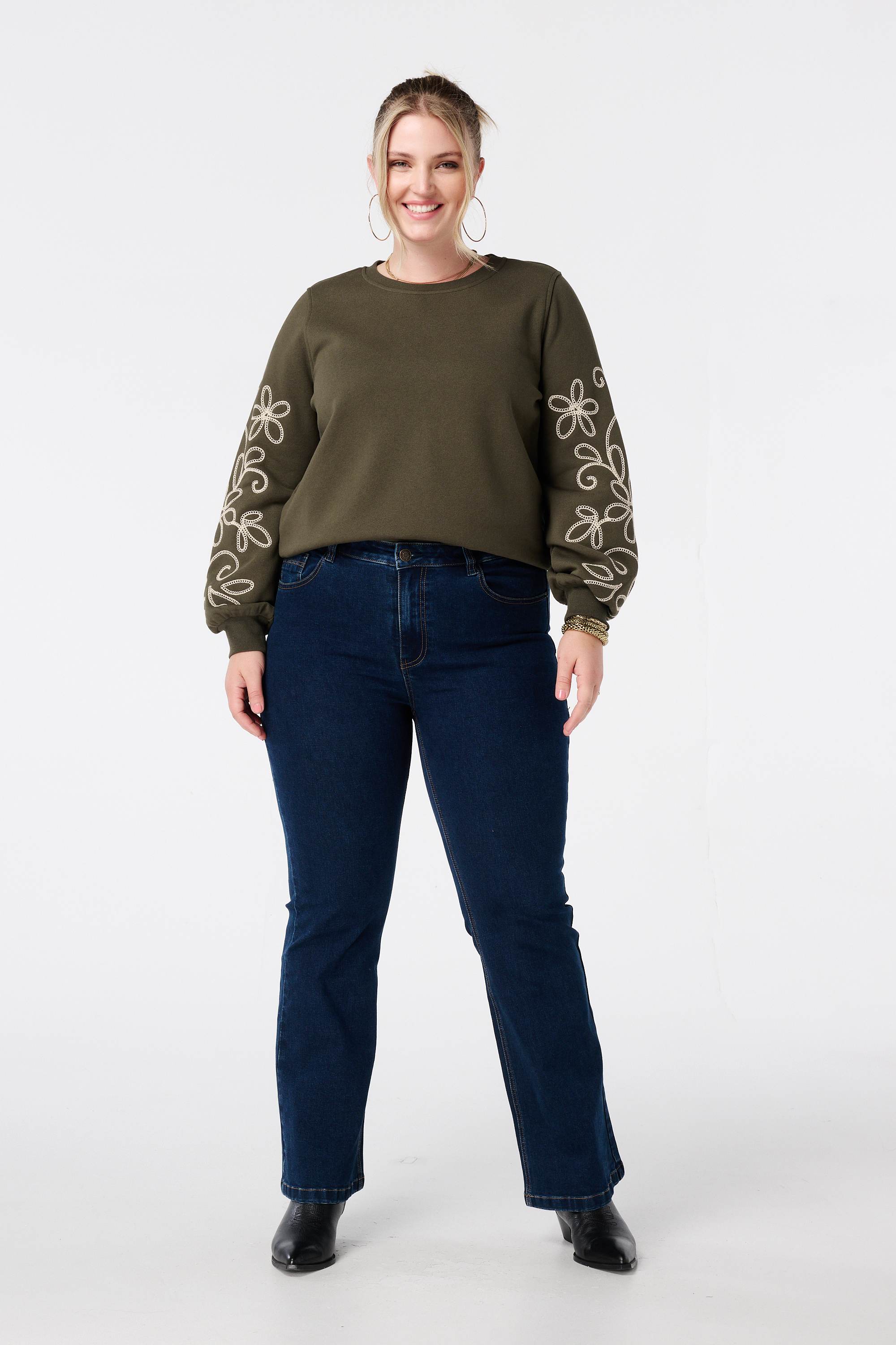 Sweater met broderie details Donker khaki