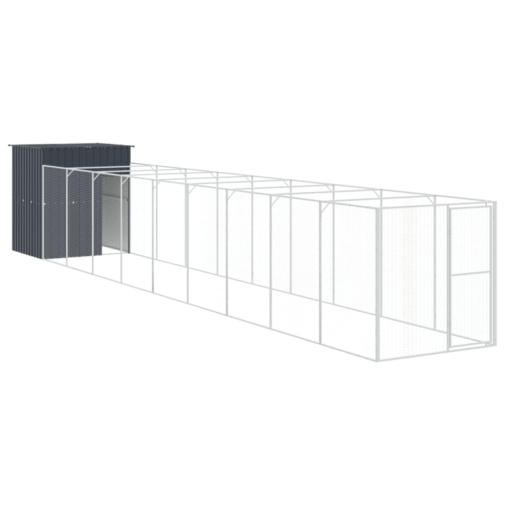 Canil vidaXL com área de exercício, aço galvanizado, 165x455x181 cm