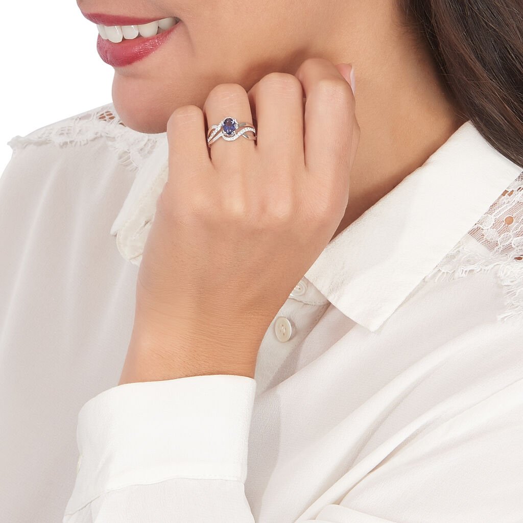 Bague Josyne Or Blanc Iolite Et Oxyde De Zirconium